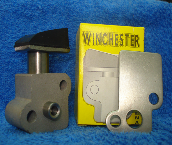 Tensor de cadena Winchester con caja amarilla y ficha de aplicaciones